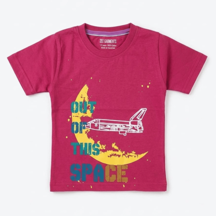 Boys' t-shirt features a vibrant "OUT OF THIS PLACE" graphic print