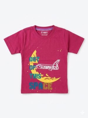 Boys' t-shirt features a vibrant "OUT OF THIS PLACE" graphic print